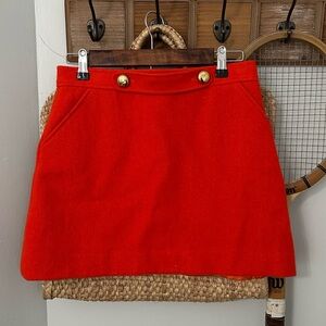 Molly B. Orange wool mini skirt with gold buttons and pockets- made in USA